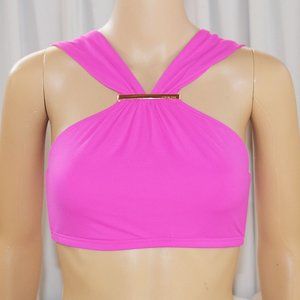 New MICHAEL Michael Kors Logo Bar High Neck Bikini Top / Size S/P
